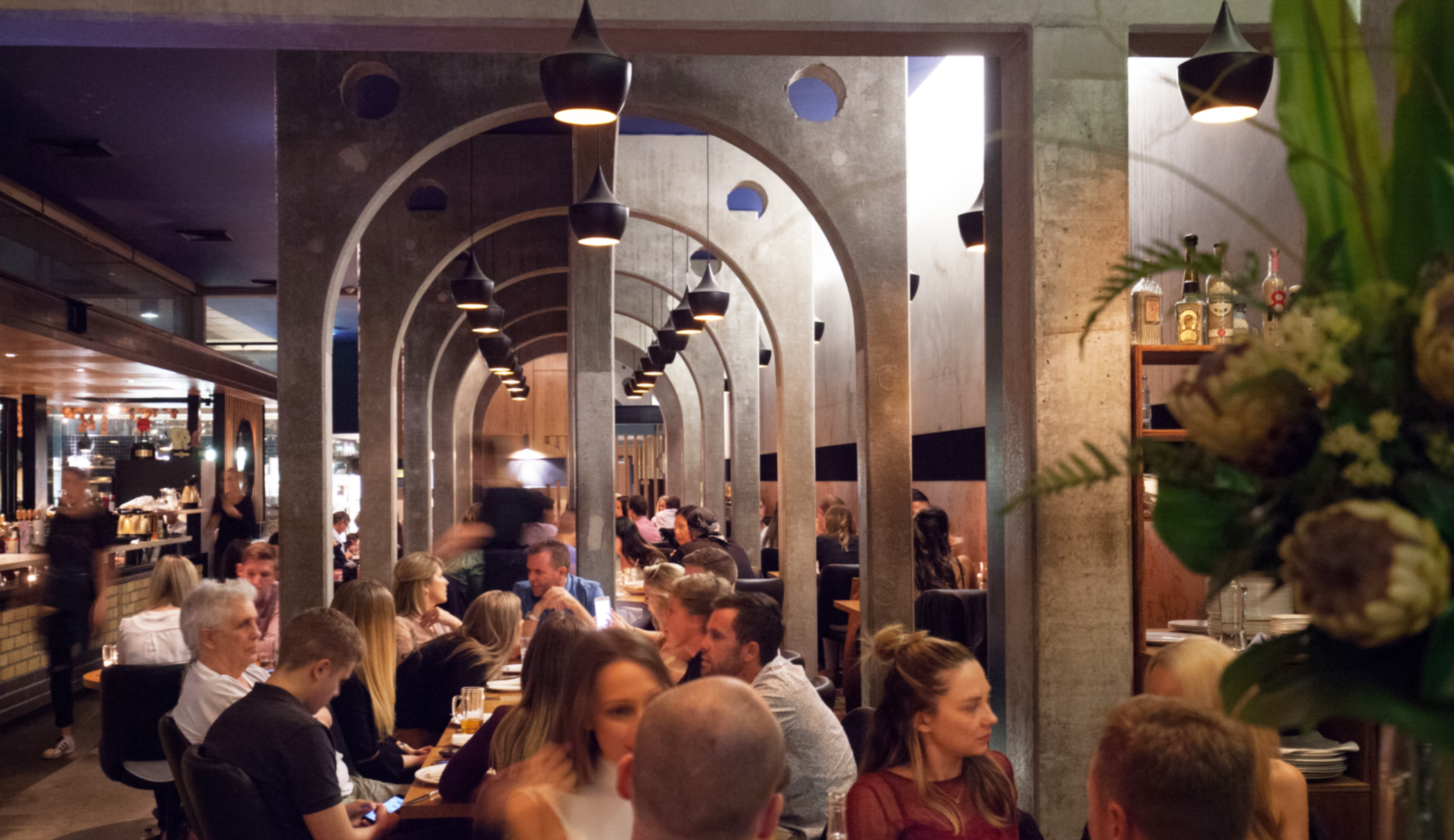 Restaurant interior with diners